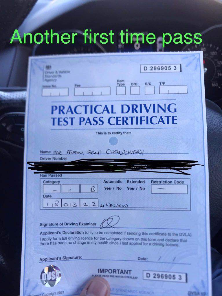 practical driving test pass certificate